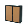 Armoire paperflow easy office 2 tablettes charge 75kg structure noire rideaux 104x110x41,5cm coloris noir/hêtre