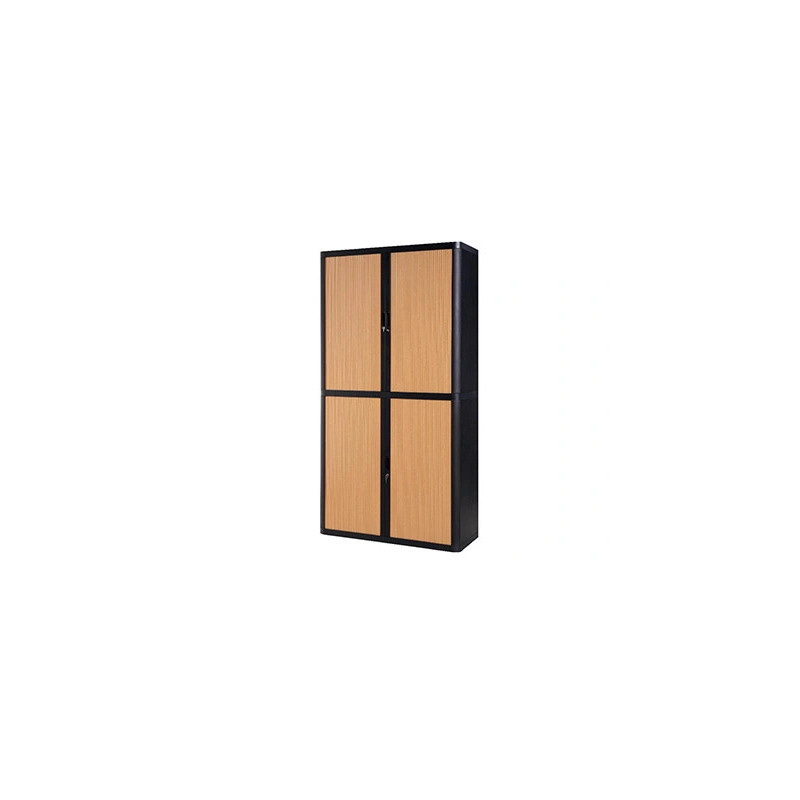 Armoire paperflow easyoffice 4 tablettes charge 75kg structure noire rideaux 204x110x41,5cm coloris noir/hêtre