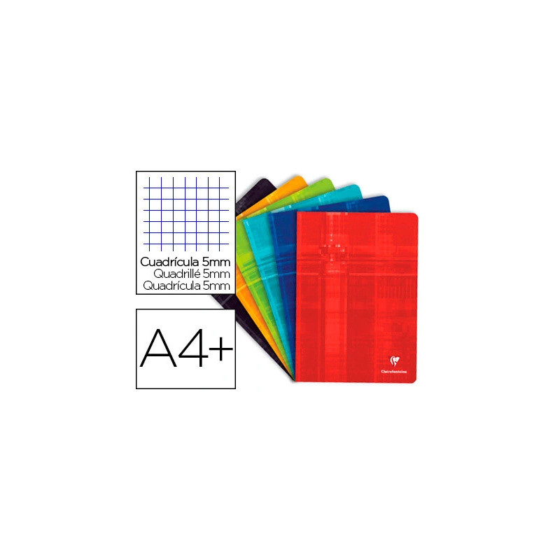 Cahier piqué clairefontaine a+ 24x32cm 48 pages 90g quadrillage 5mm coloris assortis