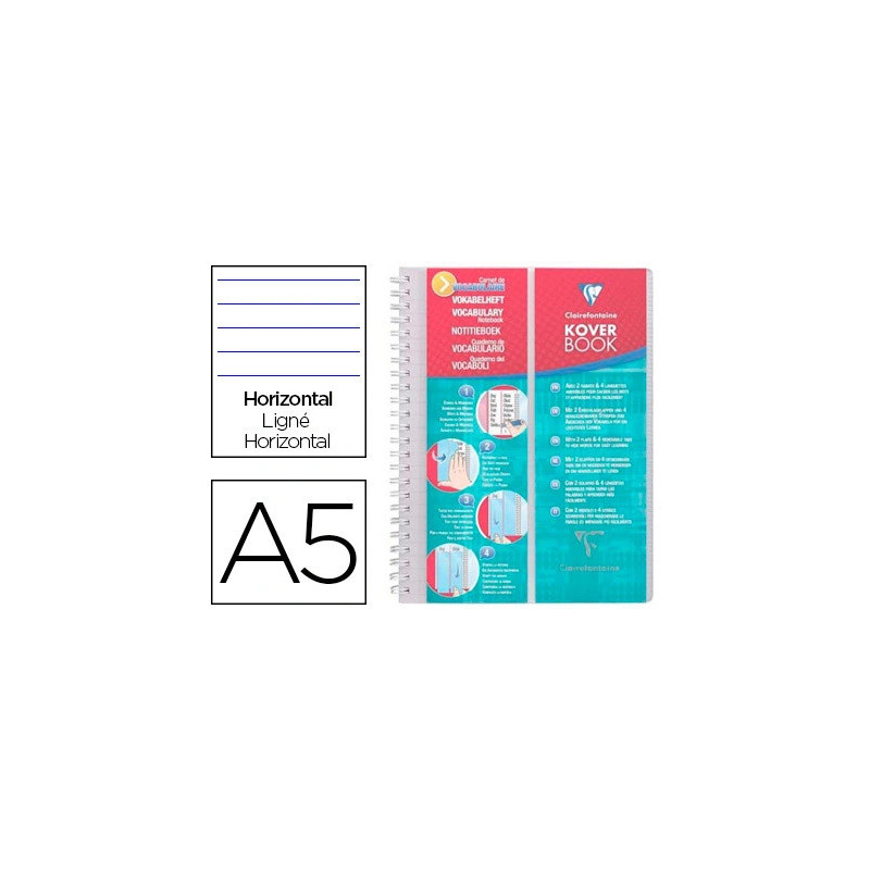 Carnet vocabulaire clairefontaine kover book reliure intégrale couverture pp 2 rabats a5 14,8x21cm 100 pages 90g ligné
