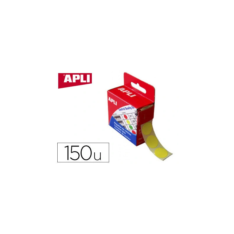 Pastille adhésive apli agipa diamètre 15mm permanente coloris jaune boîte 150 unités