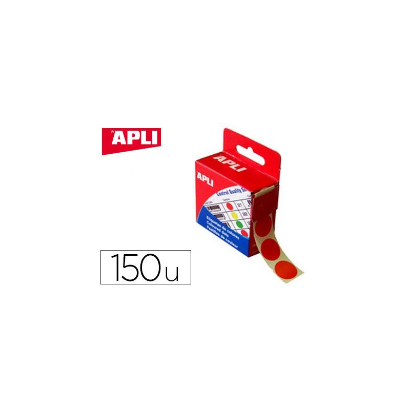 Pastille adhésive apli agipa diamètre 15mm permanente coloris rouge boîte 150 unités