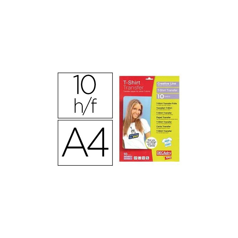 Papier transfert apli agipa pour t-shirt textile base coton feuille a4 imprimable jet d'encre résiste lavage pack 10u