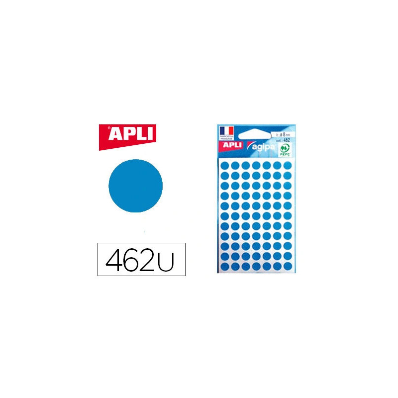 Pastille adhésive apli agipa diamètre 8 mm coloris bleu pochette 462 unités