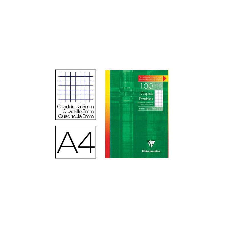 Copie double clairefontaine a4 210x297mm papier vélin velouté 100p 90g 5x5mm non perforées étui verni