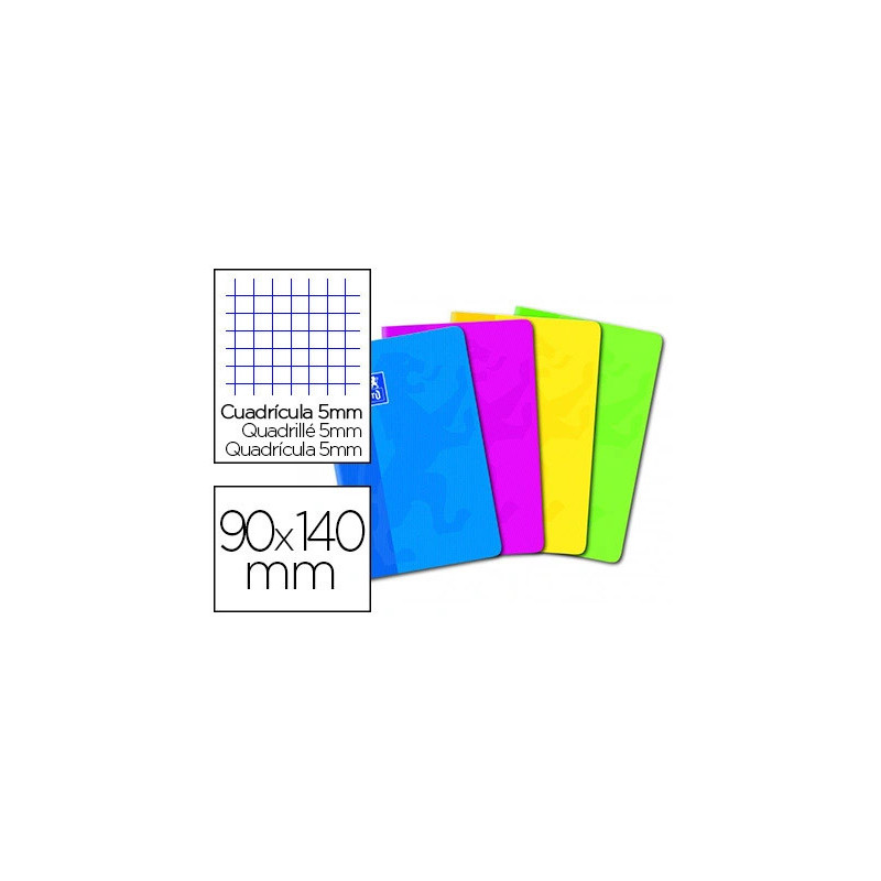 Carnet piqué oxford couverture pelliculée lavable souple 9x14cm 96 pages 90g 5x5mm coloris assortis