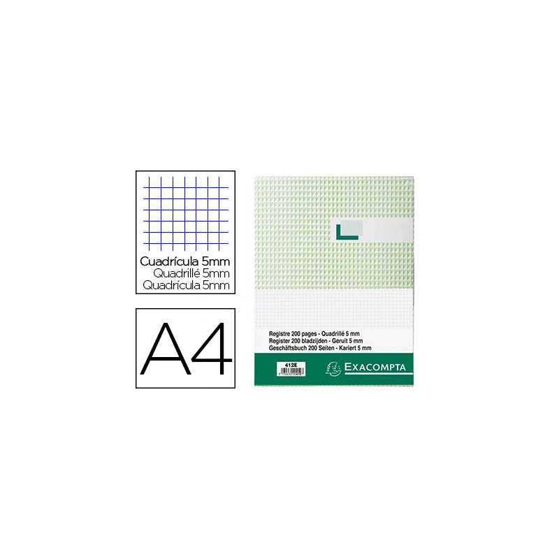Registre standard exacompta 210x297mm 5x5mm folioté vertical 200 pages