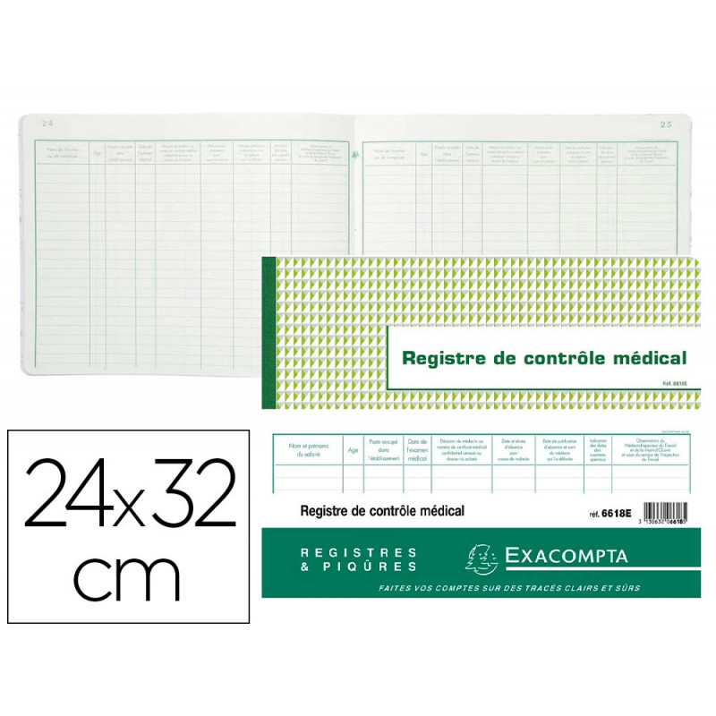Registre piqué exacompta contrôle médical horaires 24x32cm 60p