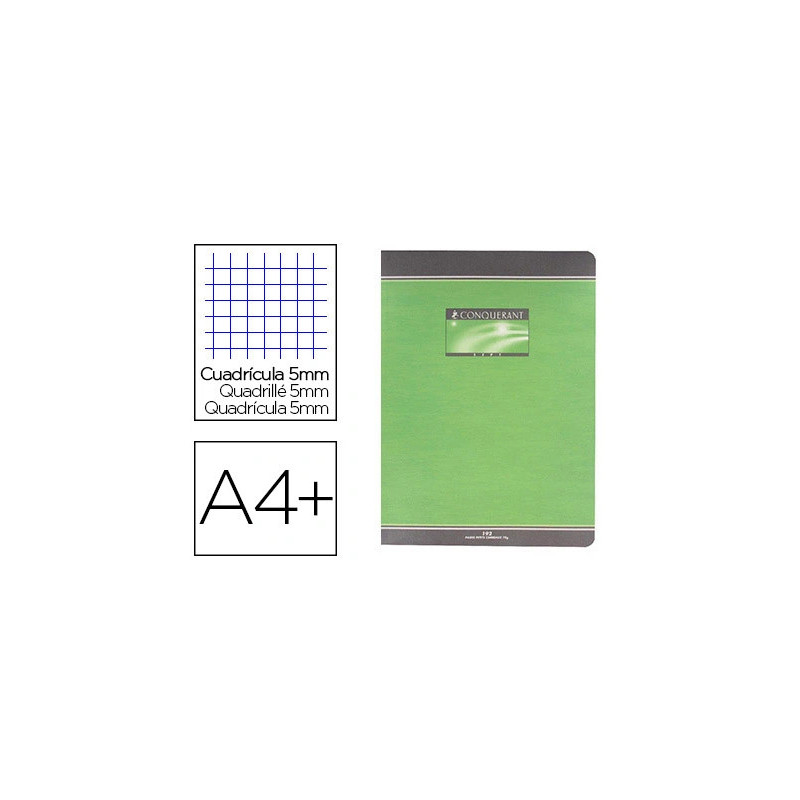 Cahier broché conquérant sept couverture offset a4+ 24x32cm 192 pages 70g 5x5mm