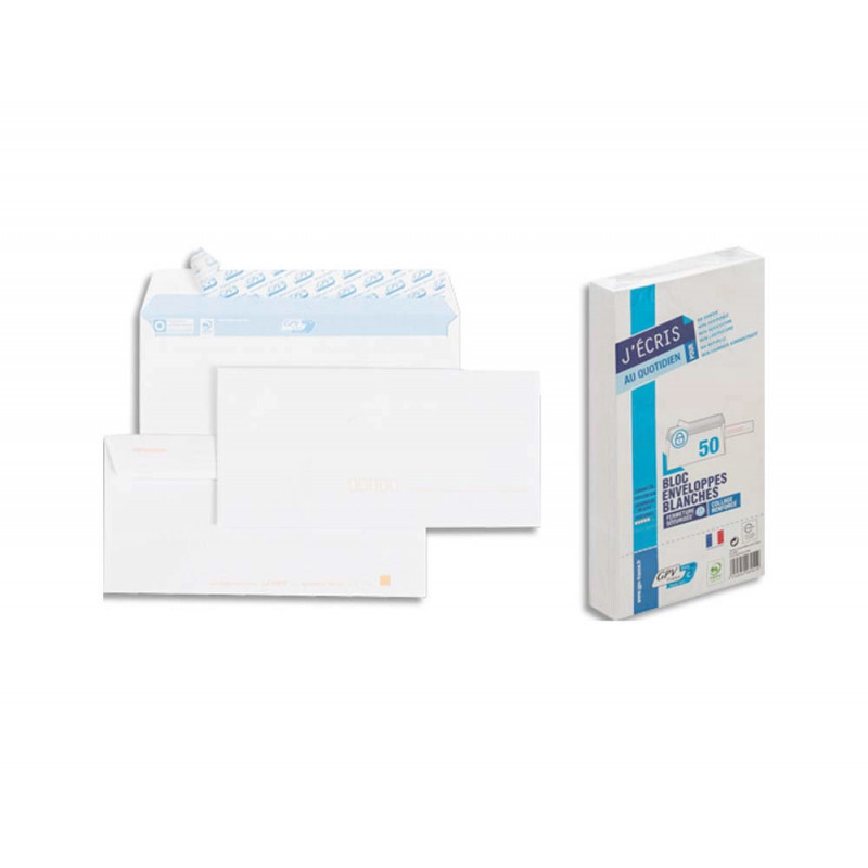 Bloc enveloppe précasée gpv détachable adhésive vélin blanc 90g dl 110x220mm fond gris bloc 50 unités