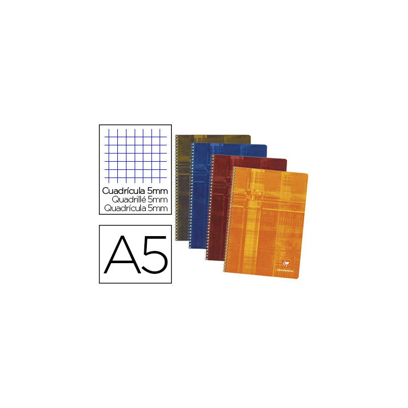 Cahier clairefontaine papier vélin velouté couverture pelliculée reliure intégrale a5 14,8x21cm 100 pages 90g 5x5mm