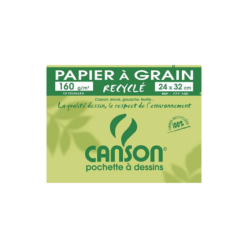 CANSON Pochette de 10 feuilles de papier dessin recyclé 160g 24x32 cm