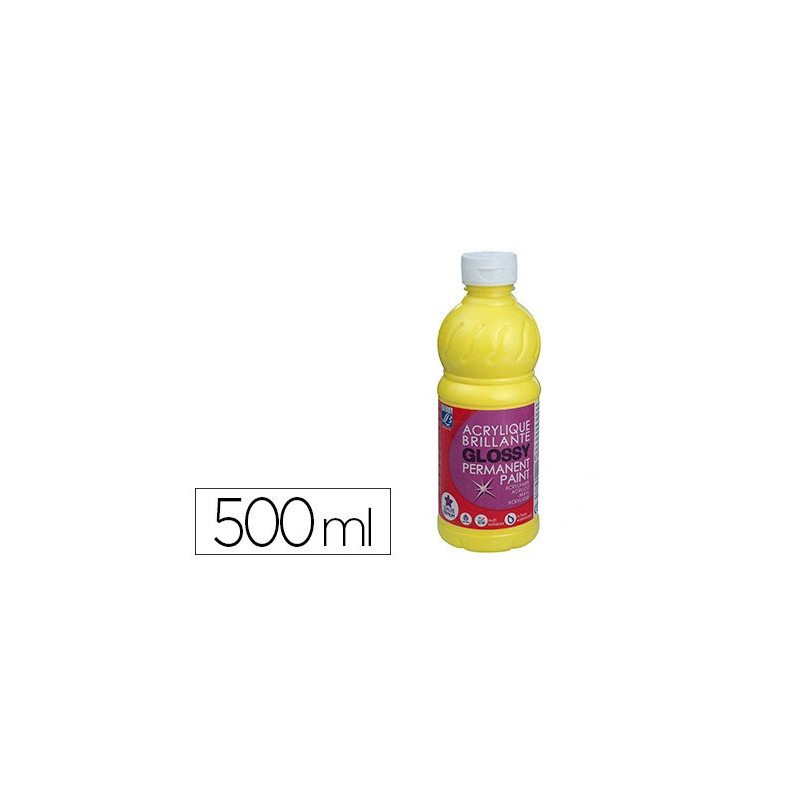 Peinture acrylique lefranc bourgeois glossy fluide brillante indélébile multi-supports jaune citron flacon 500ml