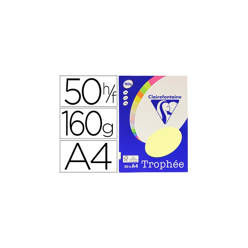 Papier couleur clairefontaine trophée personal paper pack a4 160g/m2 jaune canari paquet 50 feuilles unicolores