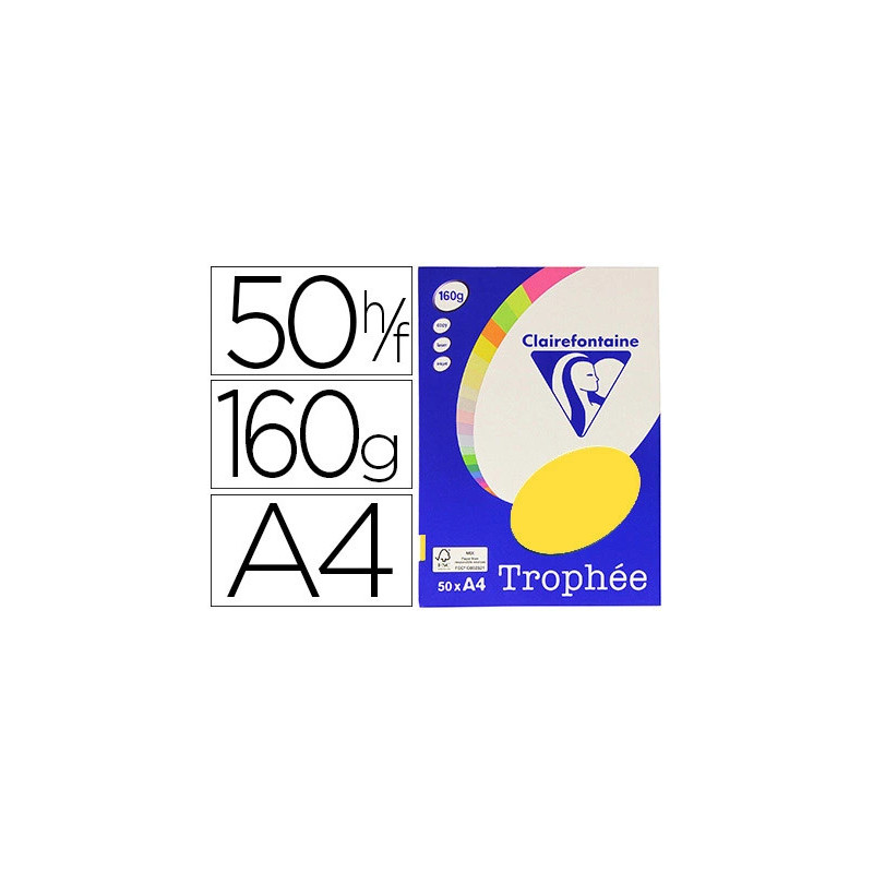 Papier couleur clairefontaine trophée personal paper pack a4 160g/m2 jaune soleil 50 feuilles couleurs intenses