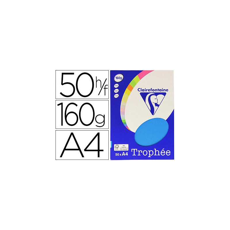 Papier couleur clairefontaine trophée personal paper pack a4 160g/m2 bleu turquoise 50 feuilles couleurs intenses
