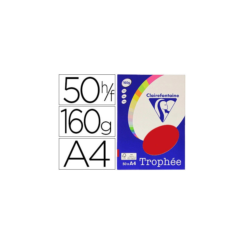 Papier couleur clairefontaine trophée personal paper pack a4 160g/m2 rouge groseille 50 feuilles couleurs intenses