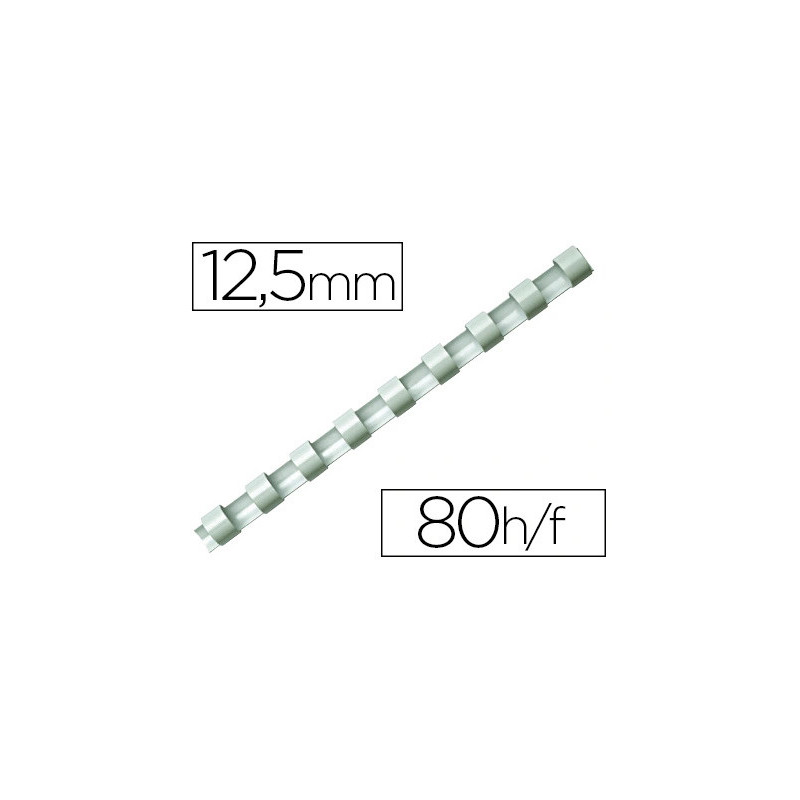 Anneau plastique à relier fellowes dos rond capacité 80f 12 mm diamètre 300mm longueur coloris blanc boîte 100 unités