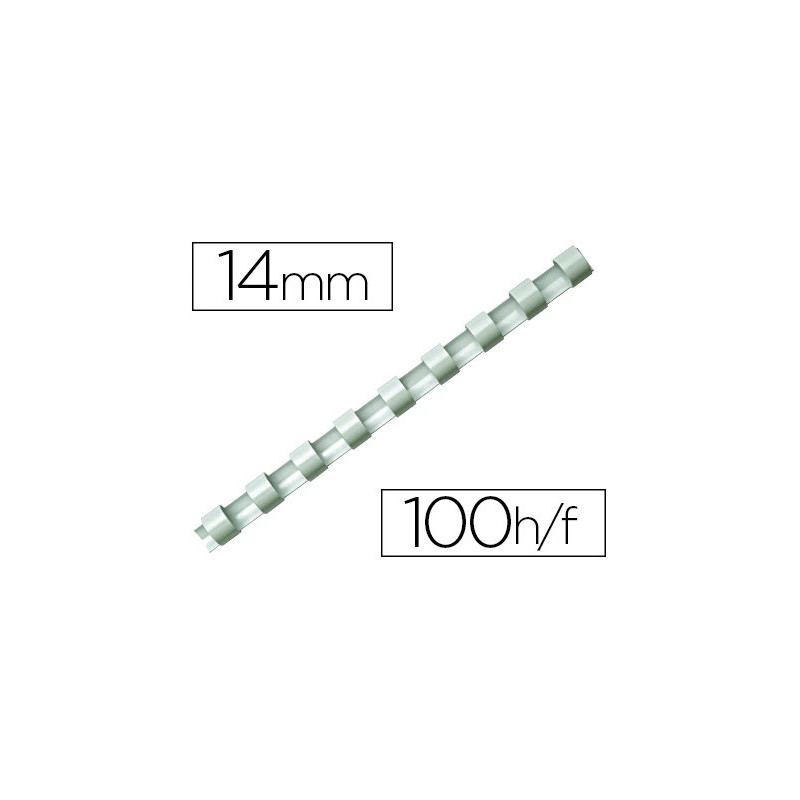 Anneau plastique à relier fellowes dos rond capacité 100f 14mm diamètre 300mm longueur coloris blanc boîte 100 unités