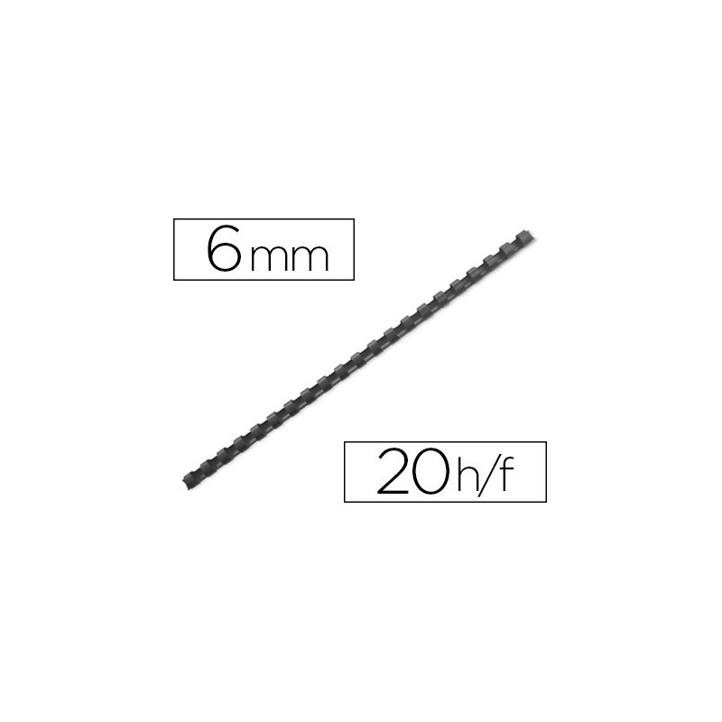 Anneau plastique à relier fellowes dos rond capacité 20f 6mm diamètre 300mm longueur coloris noir boîte 100 unités