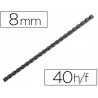 Anneau plastique à relier fellowes dos rond capacité 40f 8mm diamètre 300mm longueur coloris noir boîte 100 unités