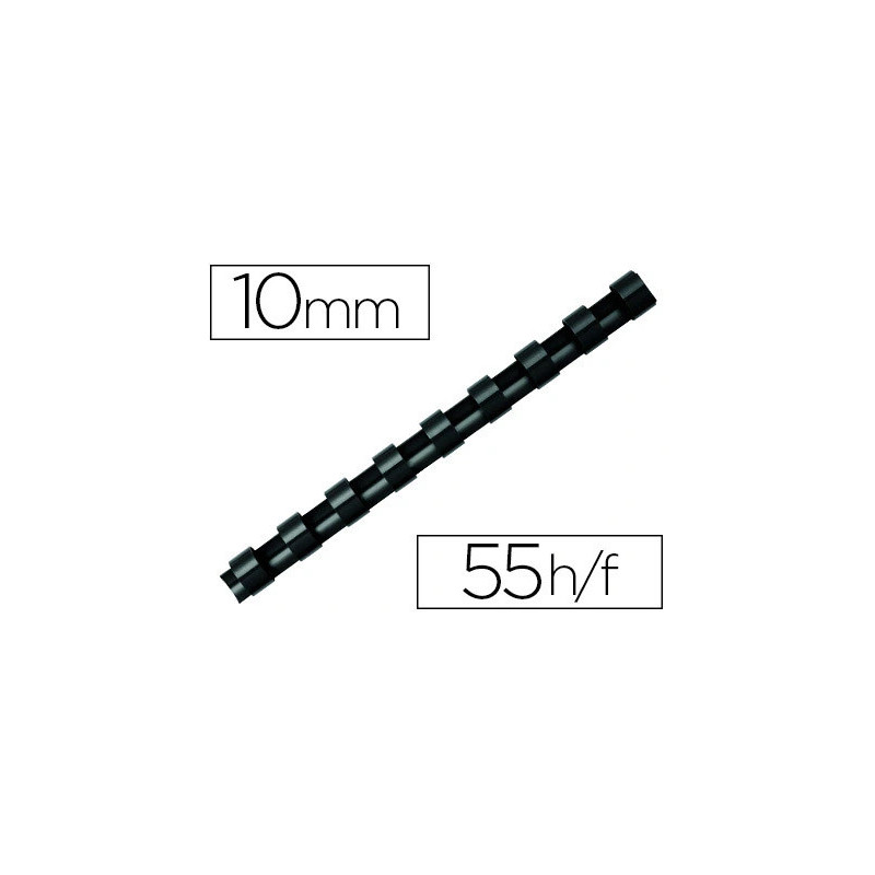 Anneau plastique à relier fellowes dos rond capacité 55f 10mm diamètre 300mm longueur coloris noir boîte 100 unités