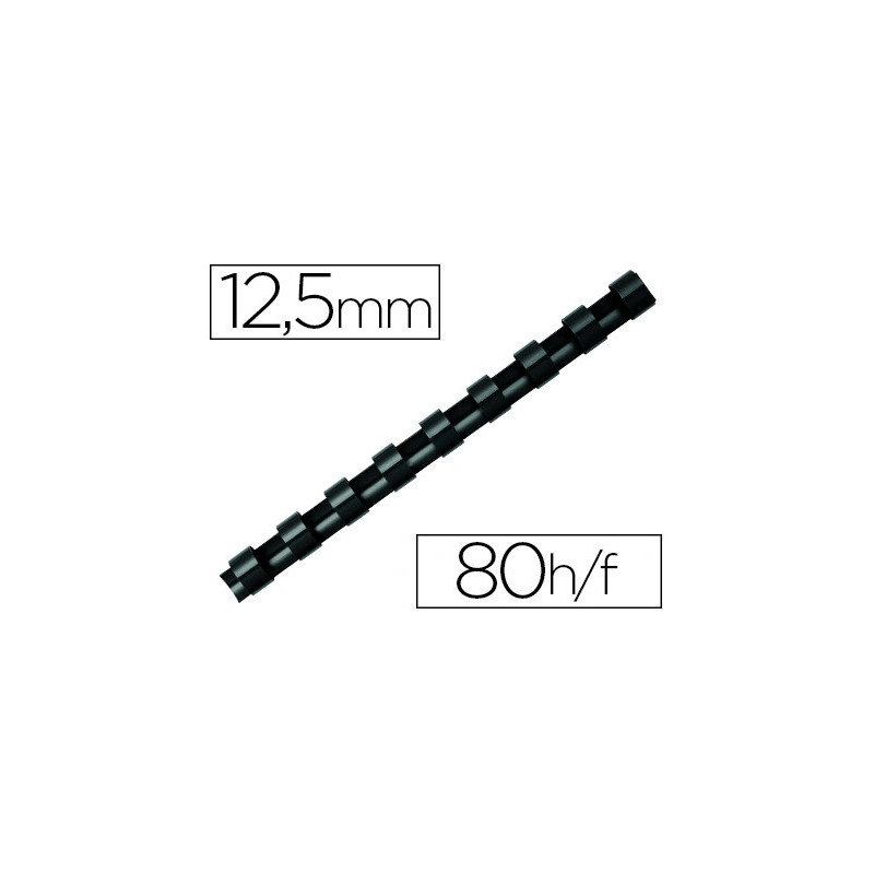 Anneau plastique à relier fellowes dos rond capacité 80f 12,5mm diamètre 300mm longueur coloris noir boîte 100 unités