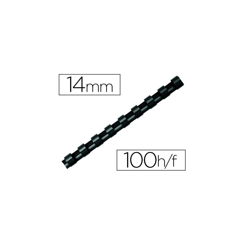 Anneau plastique à relier fellowes dos rond capacité 100f 14mm diamètre 300mm longueur coloris noir boîte 100 unités