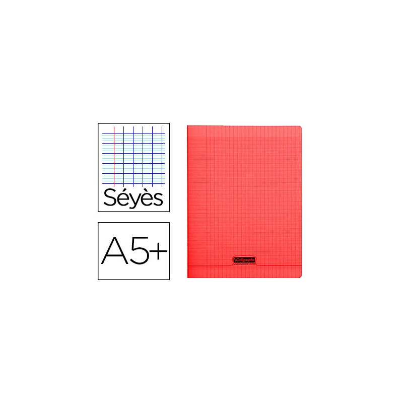 Cahier piqué clairefontaine couverture polypropylène transparente a5+ 17x22cm 96 pages 90g séyès coloris rouge
