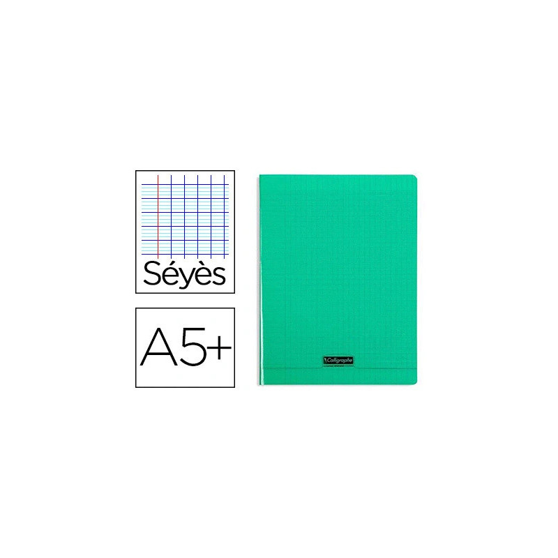 Cahier piqué clairefontaine couverture polypropylène transparente a5+ 17x22cm 96 pages 90g séyès coloris vert