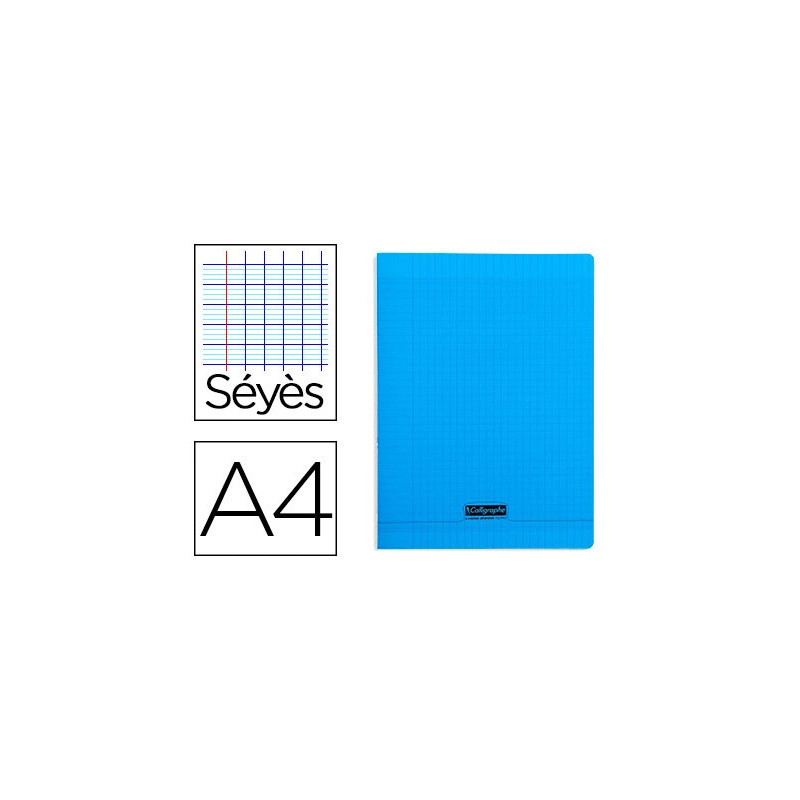 Cahier piqué clairefontaine couverture polypropylène transparente a4 21x29,7cm 96 pages 90g séyès coloris bleu