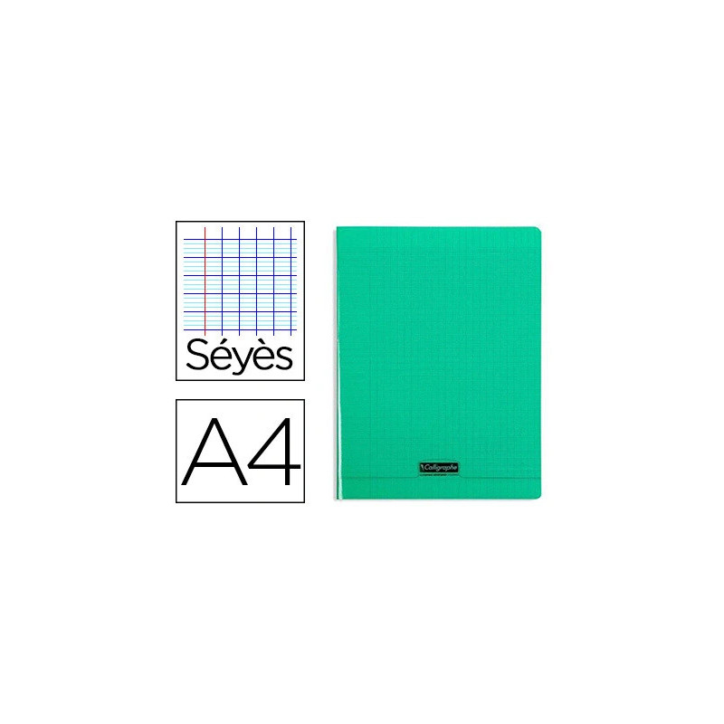 Cahier piqué clairefontaine couverture polypropylène transparente a4 21x29,7cm 96 pages 90g séyès coloris vert