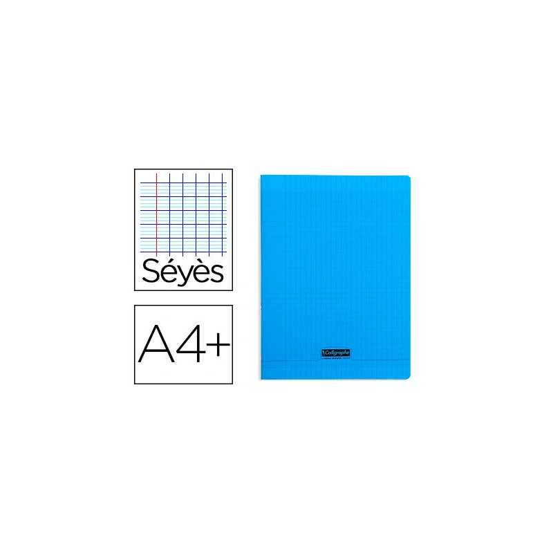 Cahier piqué clairefontaine couverture polypropylène transparente a4+ 24x32cm 96 pages 90g séyès coloris bleu