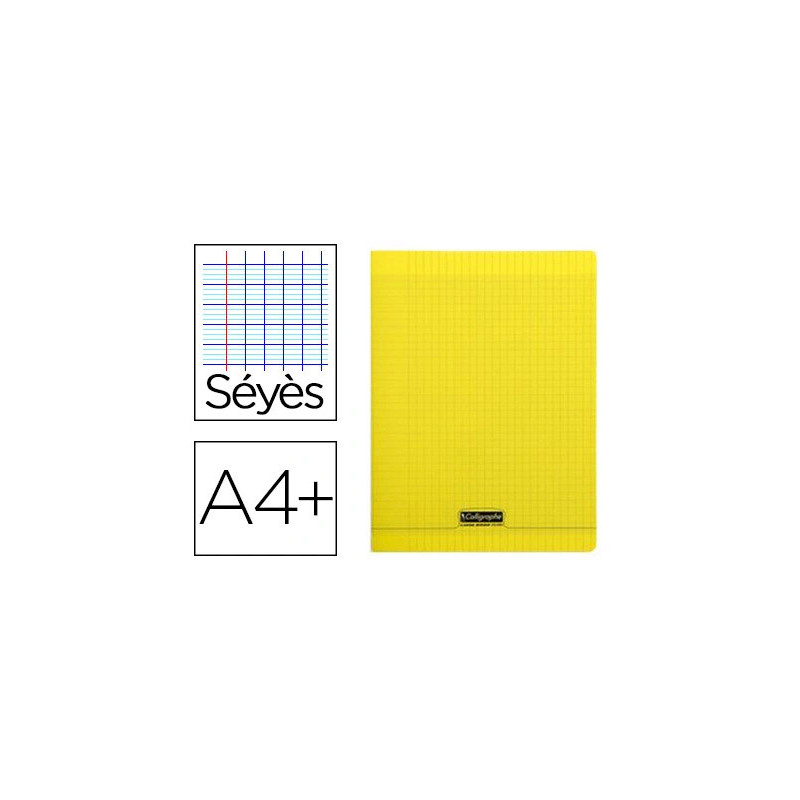 Cahier piqué clairefontaine couverture polypropylène transparente a4+ 24x32cm 96 pages 90g séyès coloris jaune