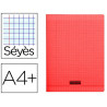 Cahier piqué clairefontaine couverture polypropylène transparente a4+ 24x32cm 96 pages 90g séyès coloris rouge