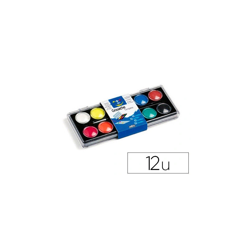 Gouache pébéo pastille 30mm diamètre boîte 12 coloris + 1 pinceau