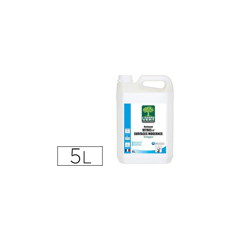 Nettoyant arbre vert écologique surfaces vitrées étagères en verre miroirs bureau table porte poignées bidon 5l