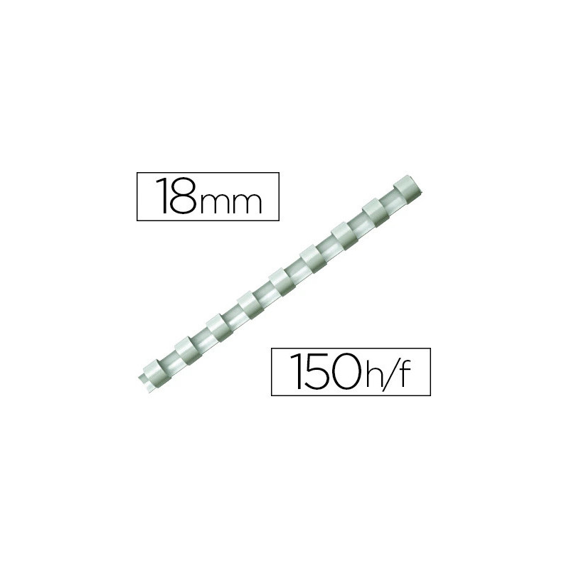 Anneau plastique à relier fellowes dos rond capacité 150f 19mm diamètre 300mm longueur coloris blanc boîte 100 unités