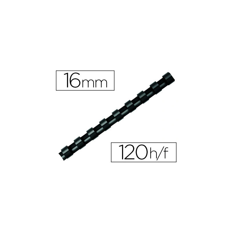 Anneau plastique à relier fellowes dos rond capacité 120f 16mm diamètre 300mm longueur coloris noir boîte 100 unités