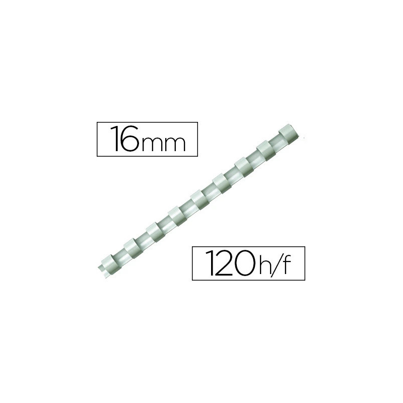 Anneau plastique à relier fellowes dos rond capacité 120f 16mm diamètre 300mm longueur coloris blanc boîte 100 unités