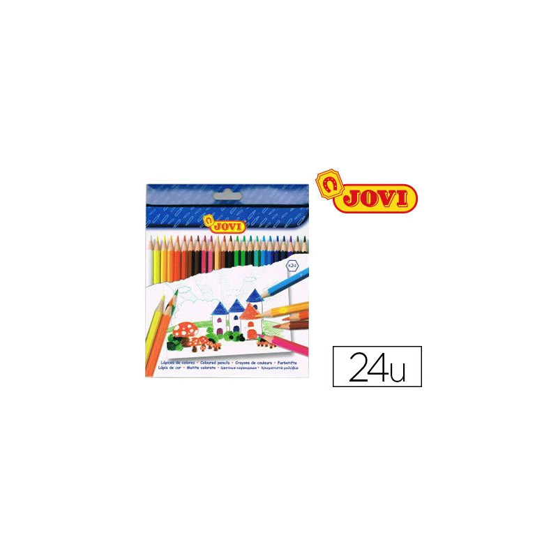 Crayon couleur jovi bois hexagonal 175mm mine 7.5mm couleurs vives étui carton 24 unités