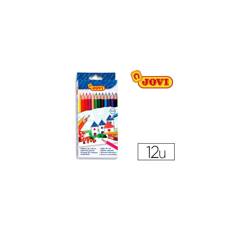 Crayon couleur jovi bois hexagonal 175mm mine 7.5mm couleurs vives étui carton 12 unités