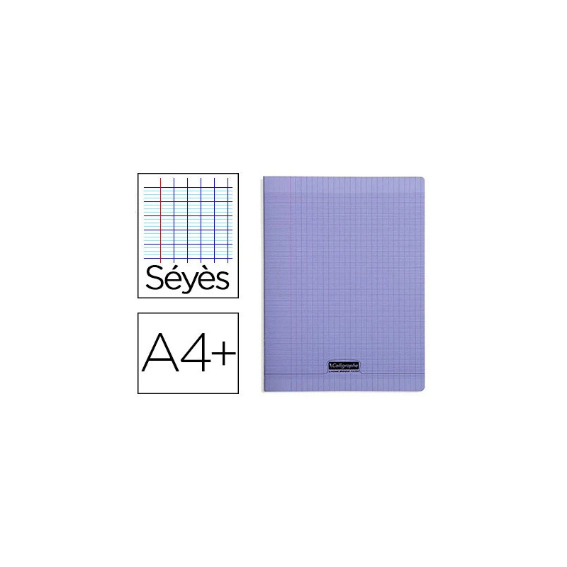 Cahier piqué clairefontaine couverture polypropylène transparente a4+ 24x32cm 96 pages 90g séyès coloris violet