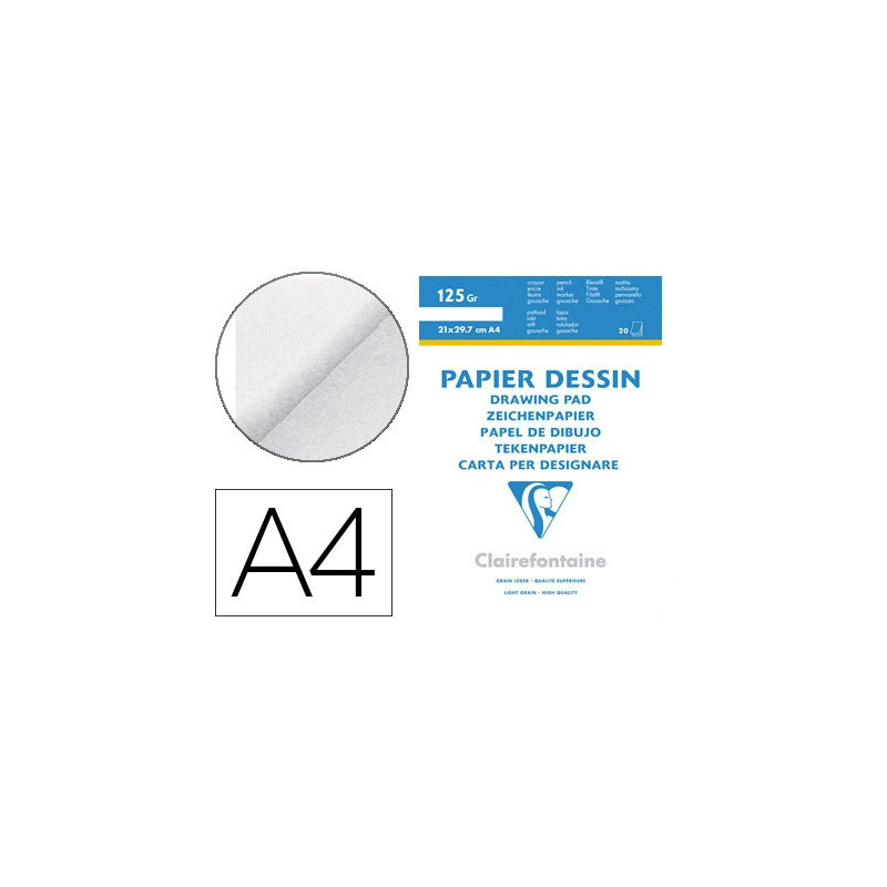 Bloc dessin clairefontaine à grain 125g a4 210x297mm paquet 20f