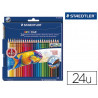 Crayon couleur staedtler noris club aquarell mine 3mm abs anti-casse pinceau inclus coloris vifs étui carton 24 unités