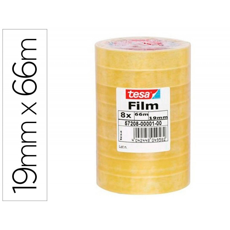 Ruban adhésif tesa polypropylène déroulement silencieux 19mmx66m tour 8 rouleaux