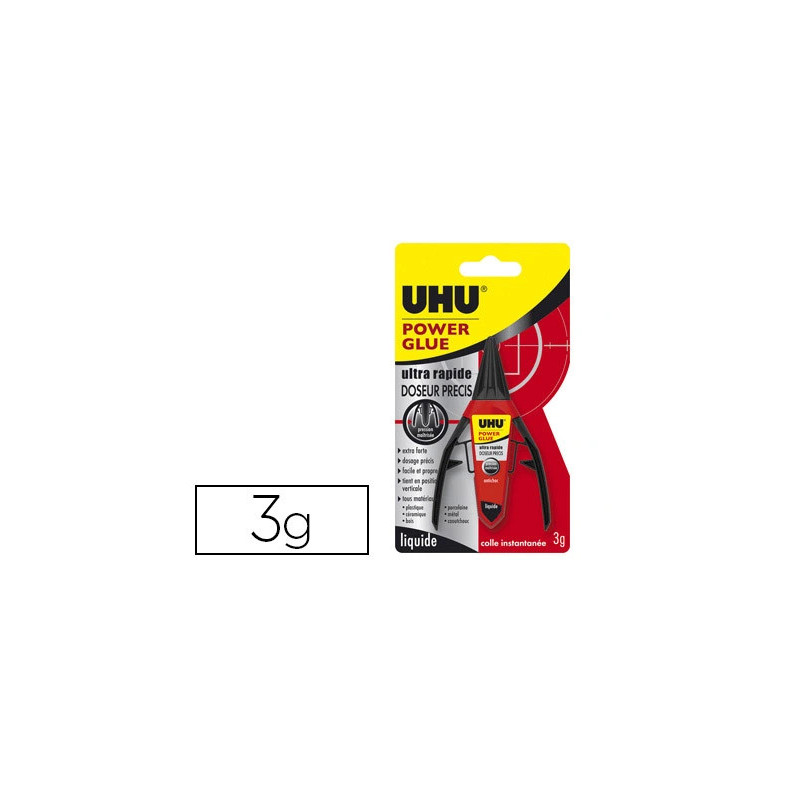 Colle rapide uhu power glue doseur application précise propre colle multi-matériaux flacon 3g