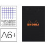 Bloc bureau rhodia a6+ papier vélin surfin couverture enduite enveloppante 110x170mm 80f détachables 80g 5x5mm noir