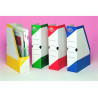 Porte-revues fast carton blanc pan coupé 335x250x80mm impression couleur vernie 2 trous de préhension livré à plat bleu