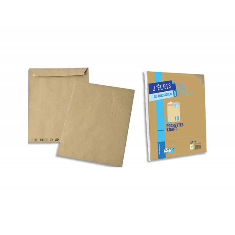 Pochette kraft gpv adhésive économique c4 229x324mm 90g paquet 10 unités
